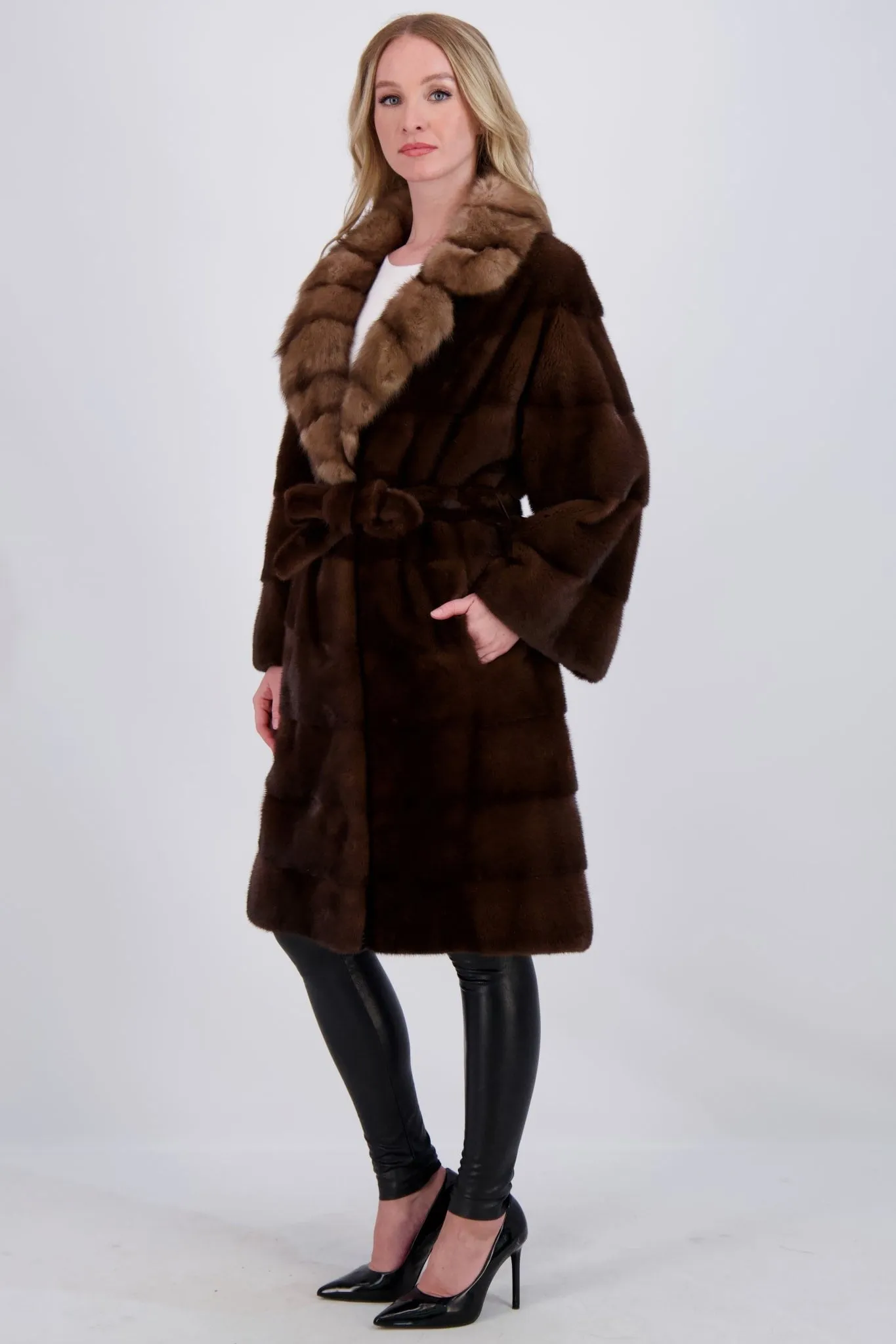 MINK JACKET WITH SABLE COLLAR, MINK BELT