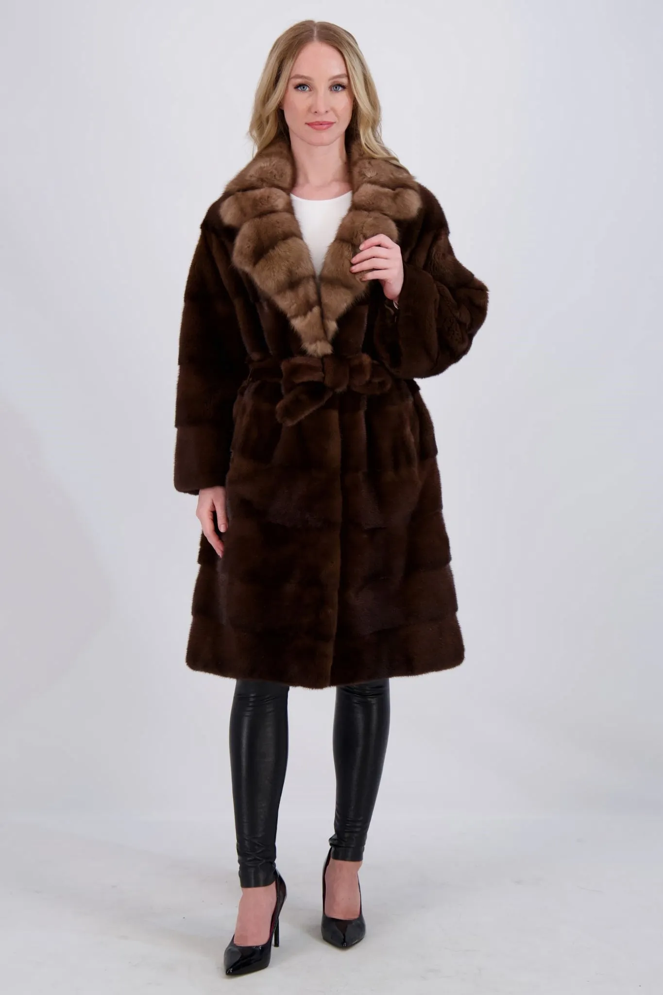 MINK JACKET WITH SABLE COLLAR, MINK BELT