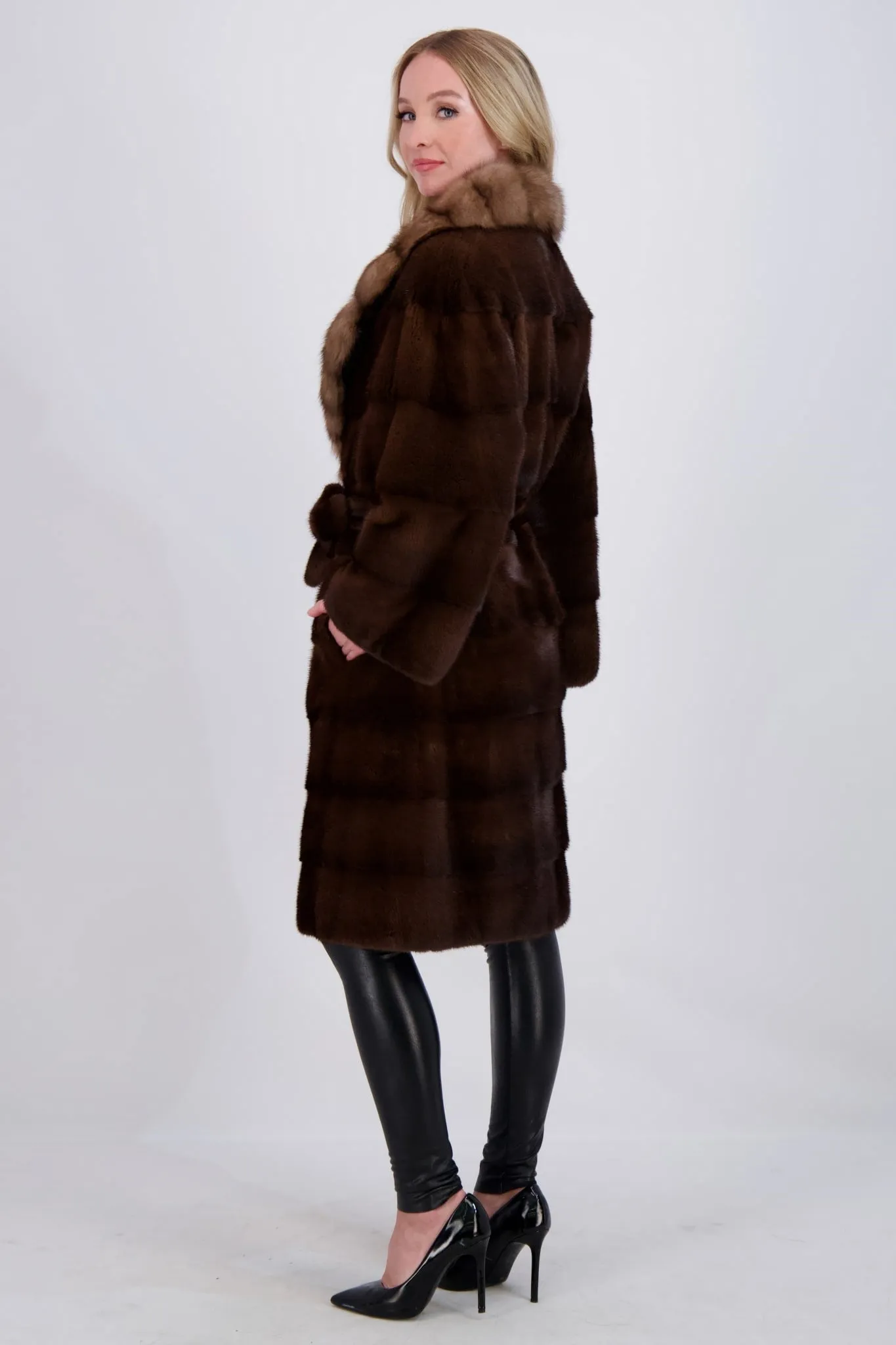 MINK JACKET WITH SABLE COLLAR, MINK BELT