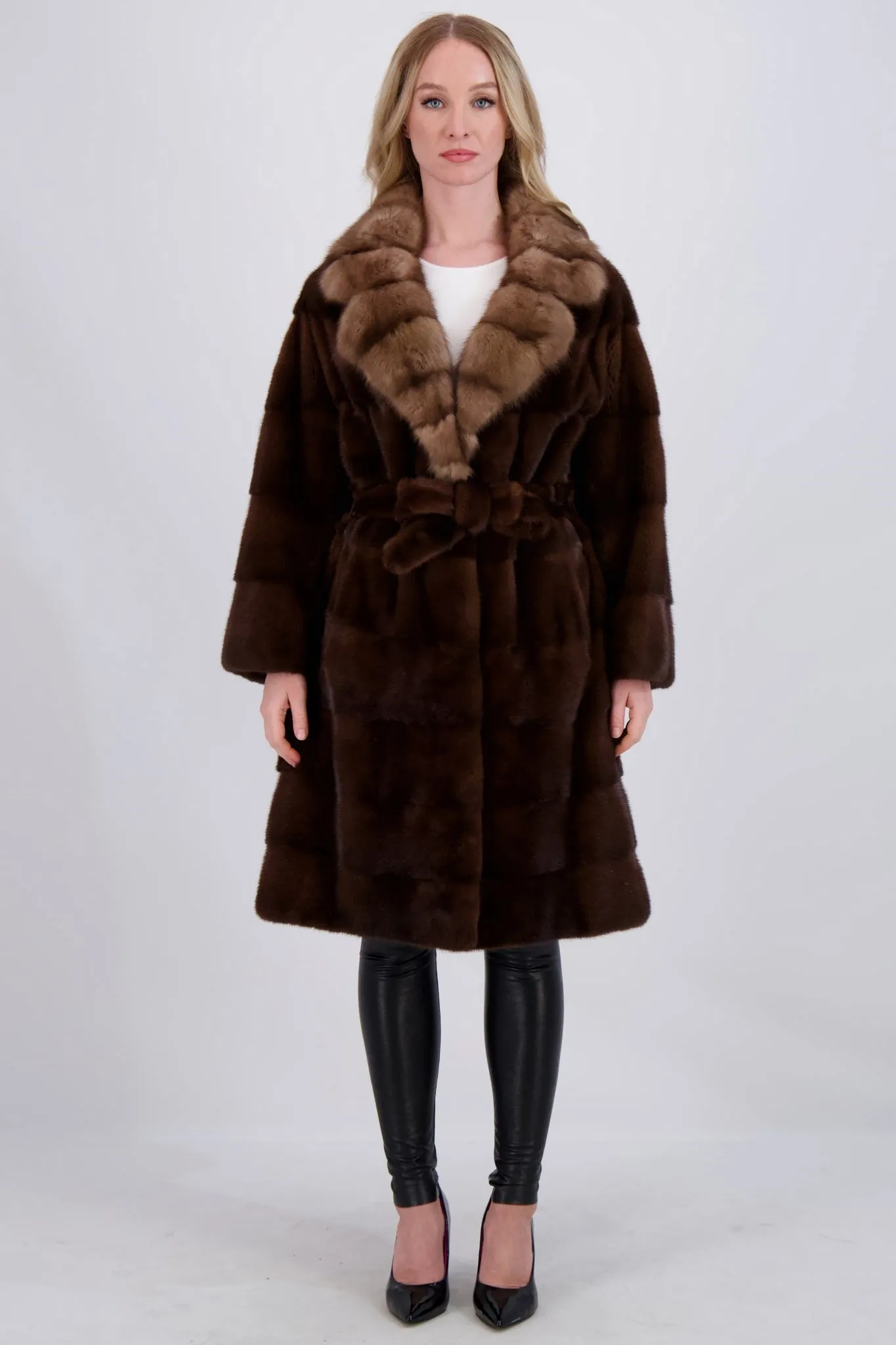 MINK JACKET WITH SABLE COLLAR, MINK BELT