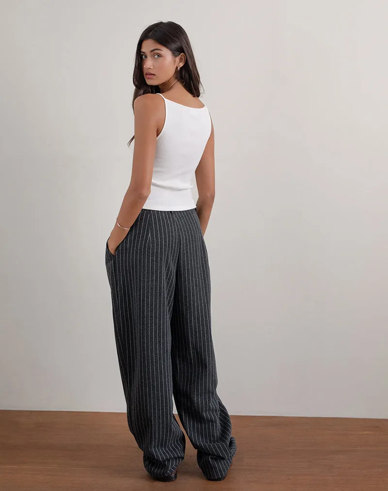 Misha Wide Leg Trouser in Pinstripe Black