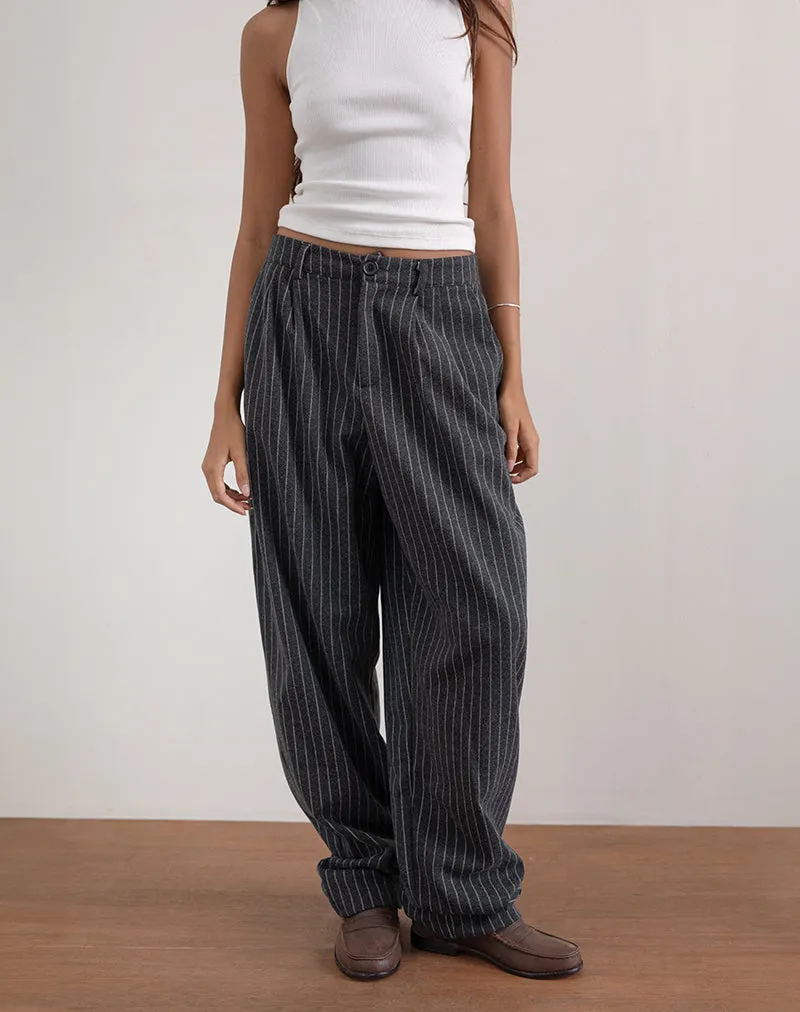 Misha Wide Leg Trouser in Pinstripe Black