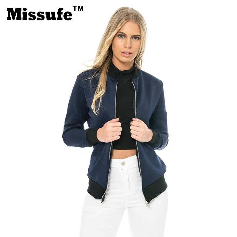 Missufe Women Basic Coats 2016 Casual Slim Zippers Print Bomber Jacket Street Fashion Outfit Female Autumn Winter Jackets