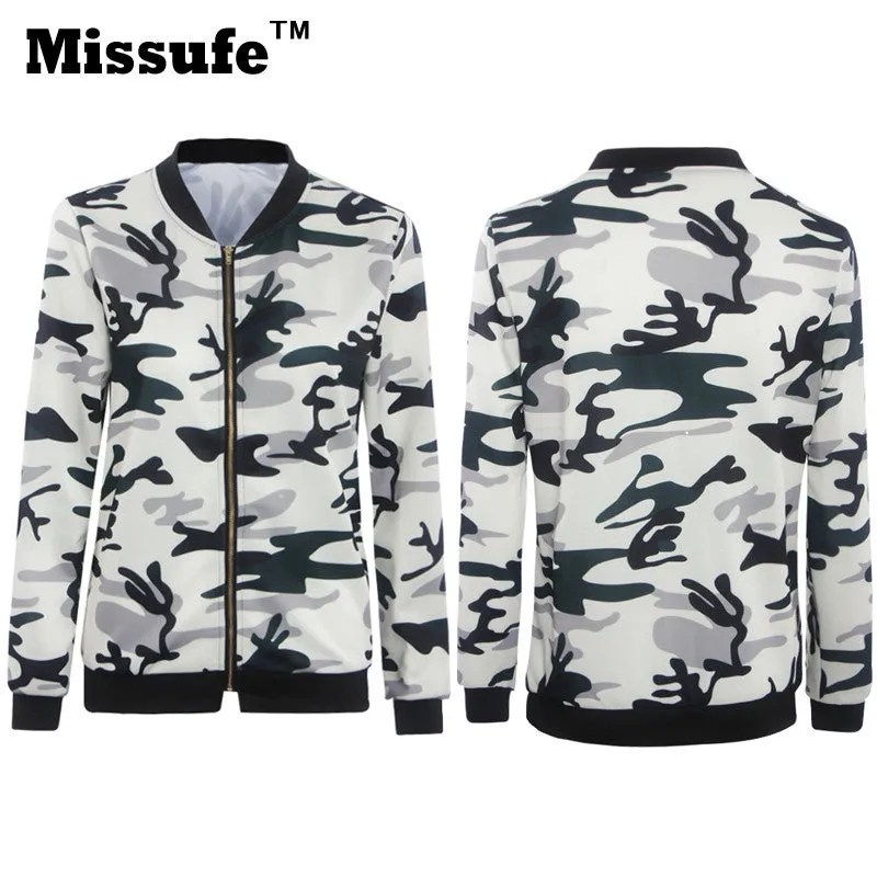 Missufe Women Basic Coats 2016 Casual Slim Zippers Print Bomber Jacket Street Fashion Outfit Female Autumn Winter Jackets