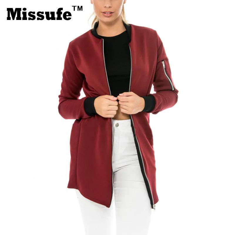 Missufe Women Basic Coats 2016 Casual Slim Zippers Print Bomber Jacket Street Fashion Outfit Female Autumn Winter Jackets