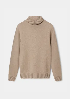 Oatmeal Cashmere Roll Neck Jumper