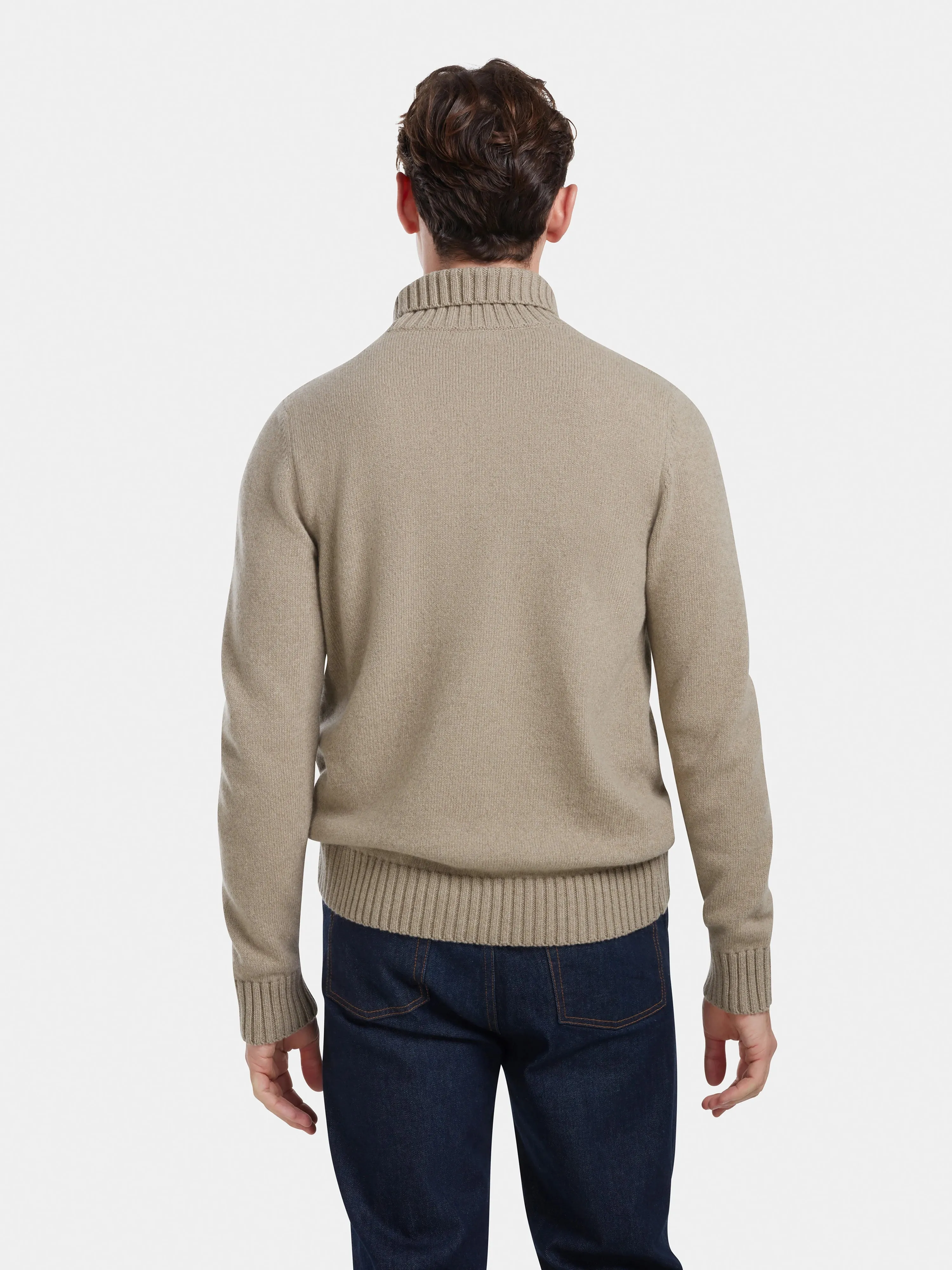 Oatmeal Cashmere Roll Neck Jumper