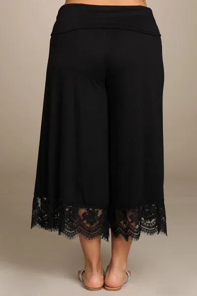 Pant Gaucho High Waist Lace Black Capri Wide Leg Bohemian Culottes