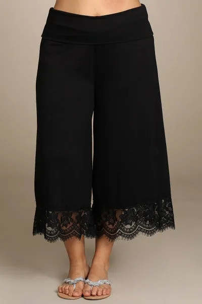 Pant Gaucho High Waist Lace Black Capri Wide Leg Bohemian Culottes