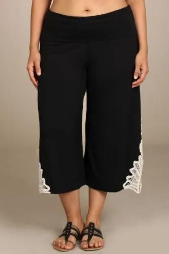 Pant Gaucho High Waist S M L Crochet Black Capri Wide Bohemian Culottes