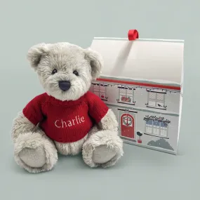 Personalised Christmas Berkeley Bear with Gift Box, Red