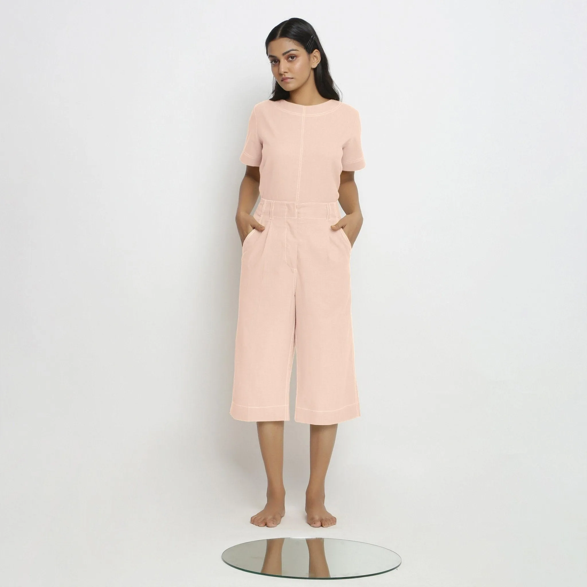 Pink Vegetable Dyed Handspun Cotton Mid-Rise Culottes