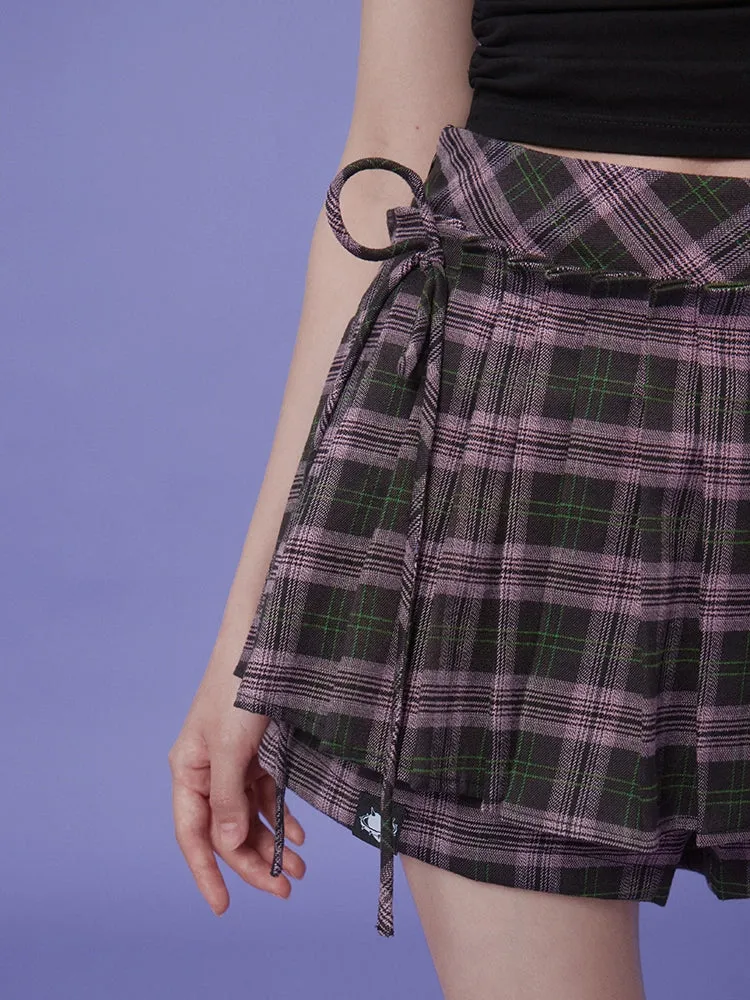 Plaid Ribbon Pleated Culottes【s0000008887】