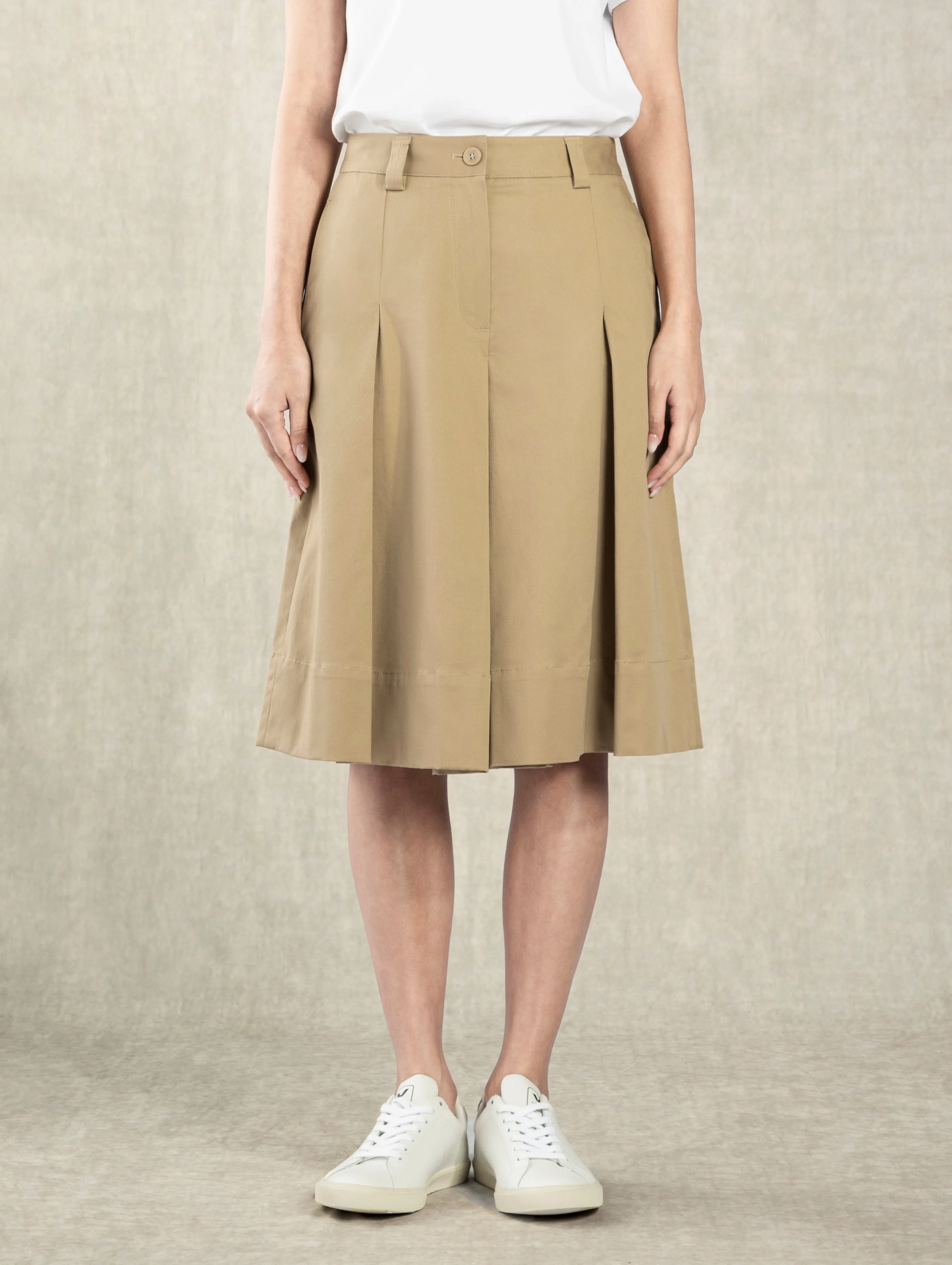 Pleated A-line Culottes Khaki