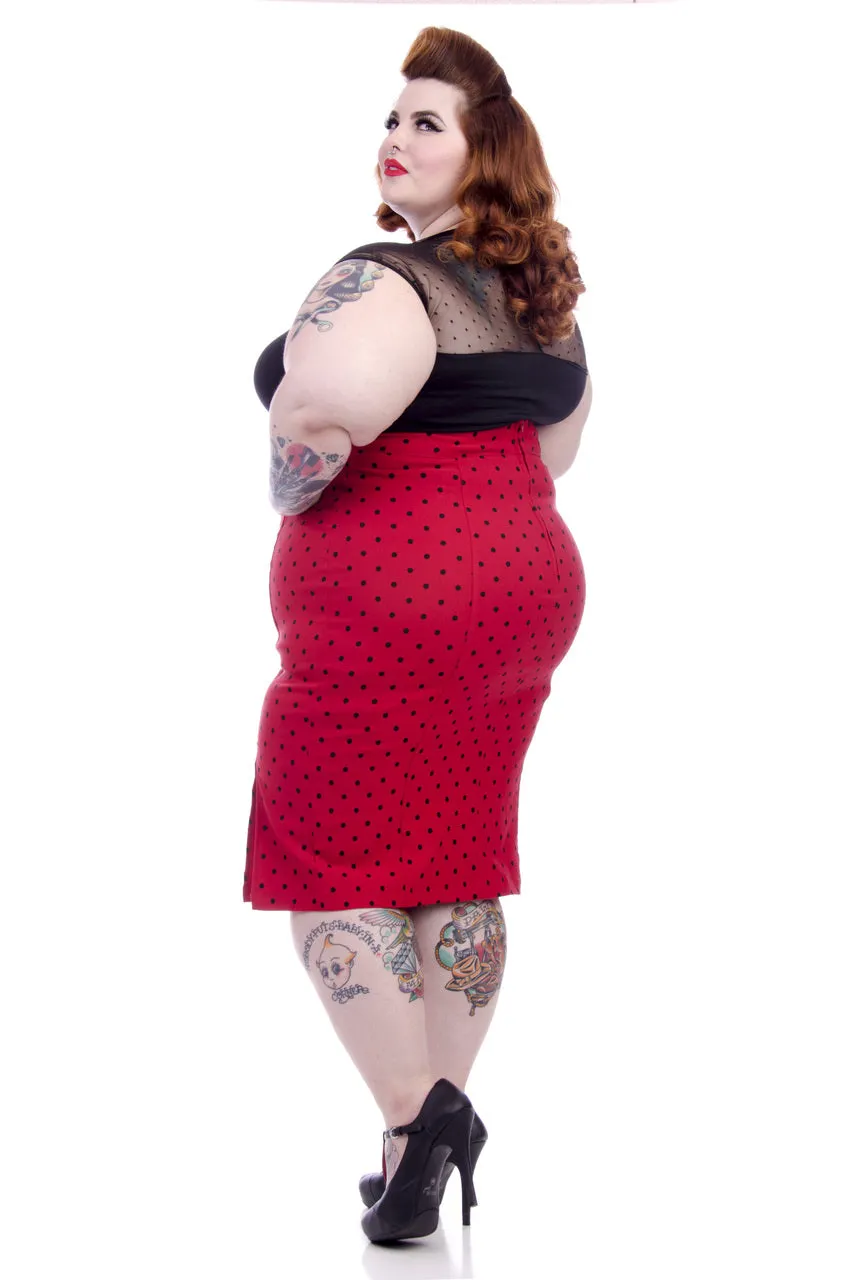 Polka Dot Pencil Skirt in Red