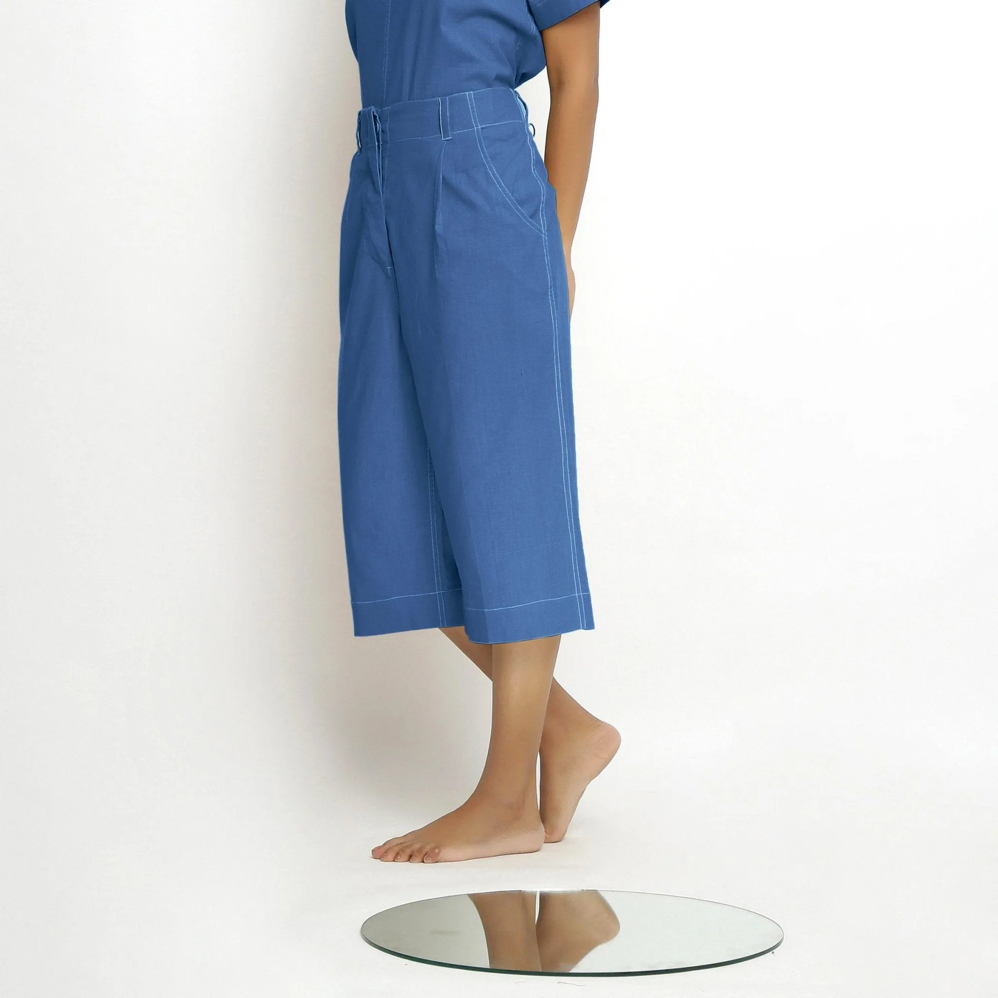 Powder Blue Handspun Cotton Mid-Rise Culottes