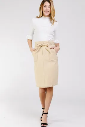 Preppy Khaki Pencil Skirt