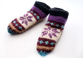 Purple Snow Flakes Pattern Woolen Multicolor Indoor Lined Socks