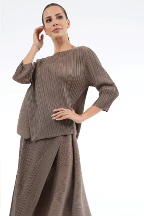 Rebekah Pleated Sleeve Top With Asymmetric Skirt Set