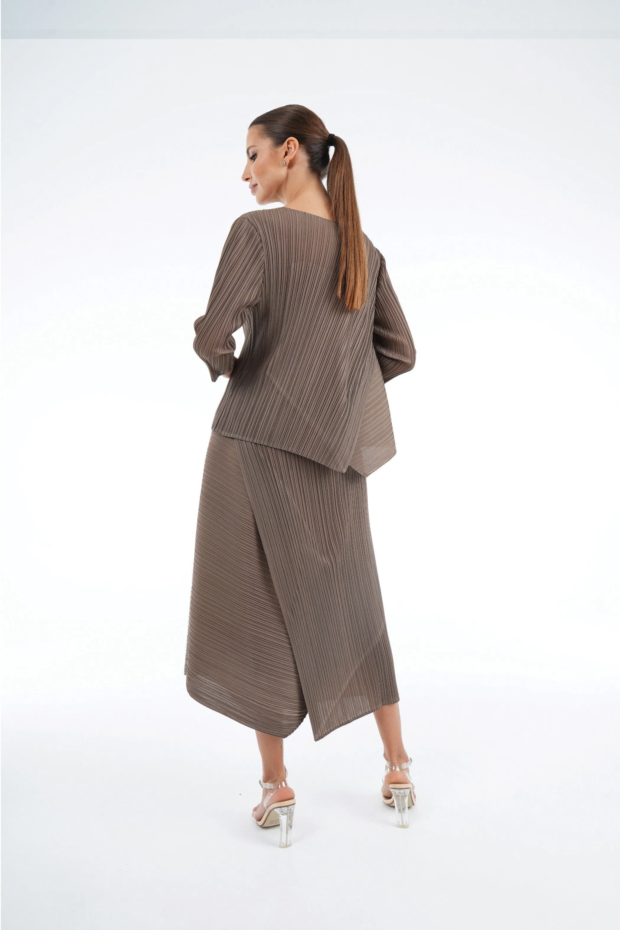 Rebekah Pleated Sleeve Top With Asymmetric Skirt Set