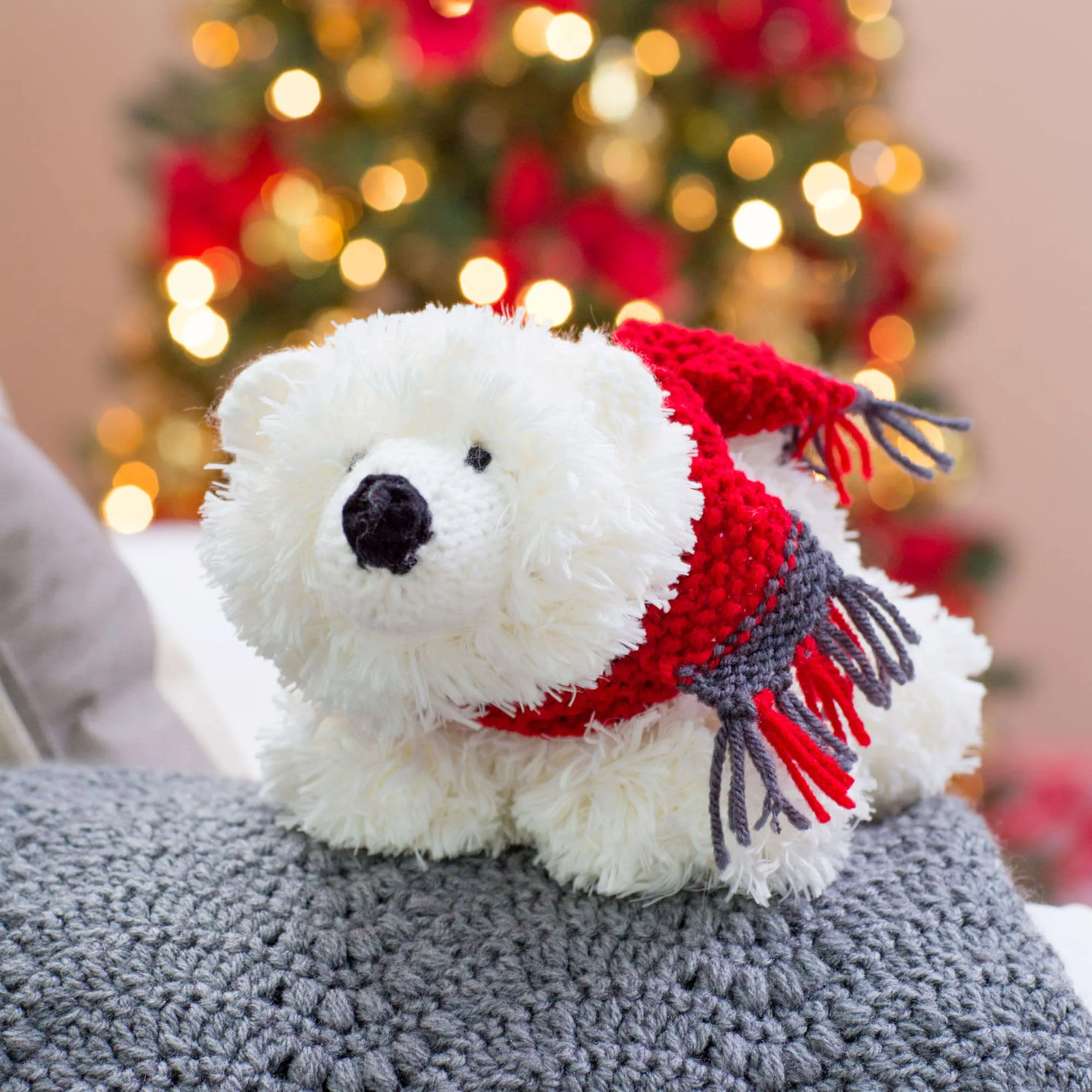 Red Heart Knit Fluffy Polar Bear