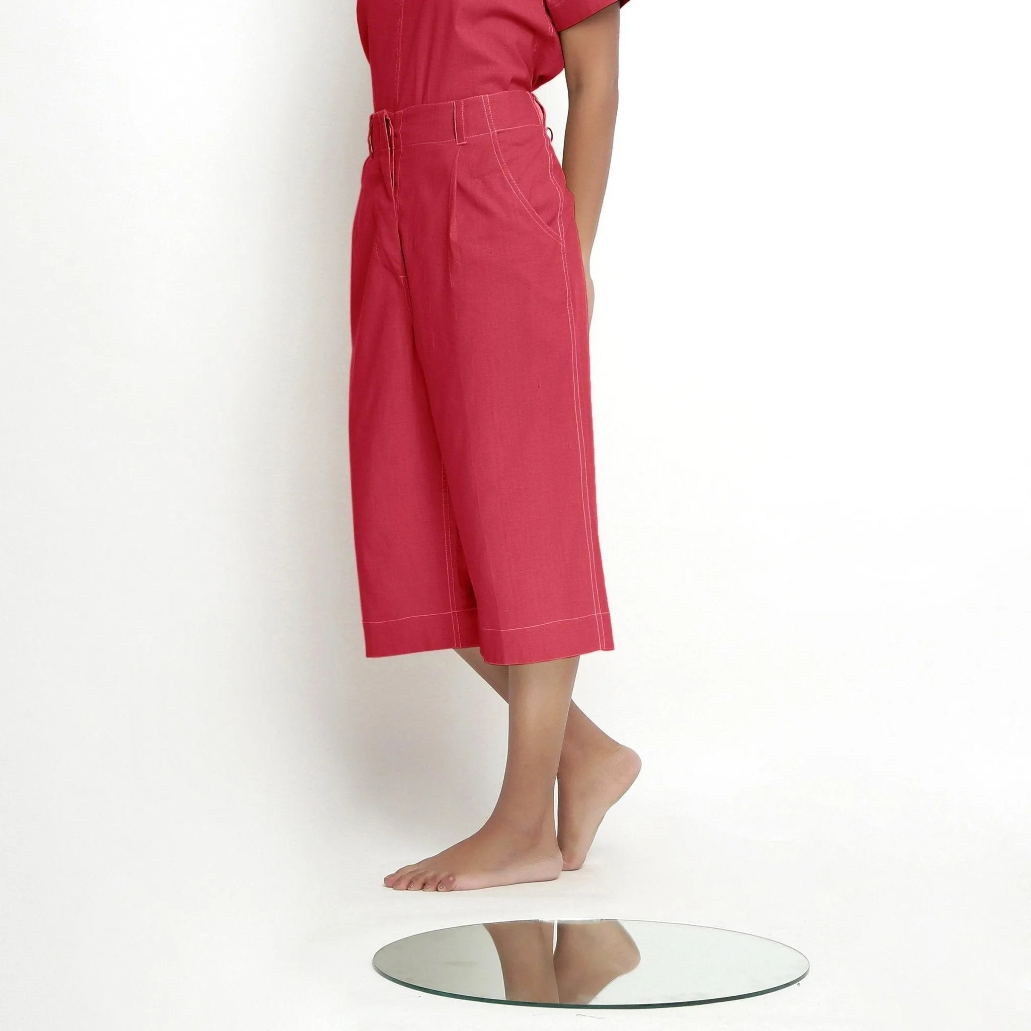 Red Vegetable Dyed Handspun Cotton Mid-Rise Culottes