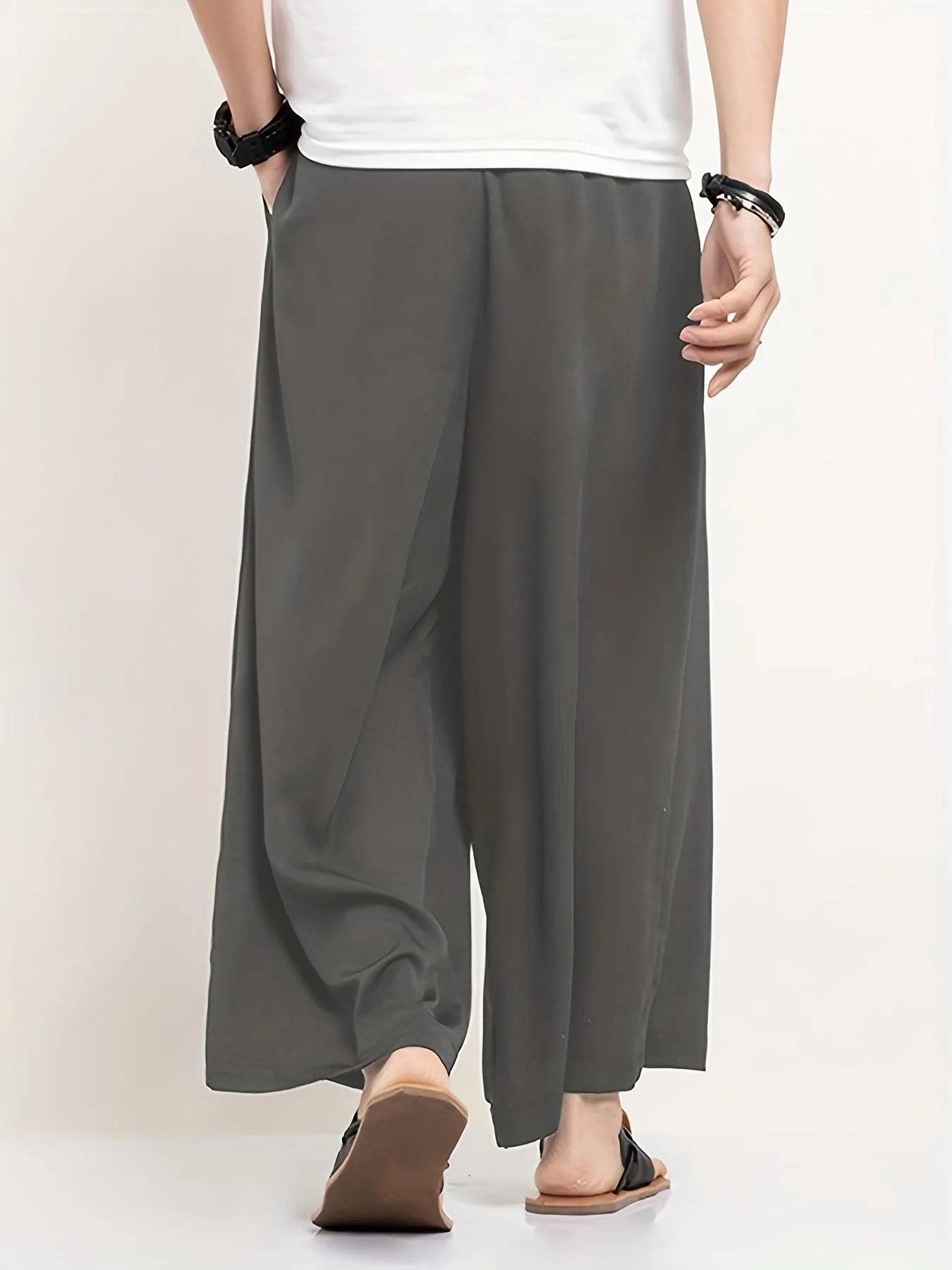 Regular Loose Fit Wide Leg Culottes - Comfortable Non-Stretch Polyester Pants for Men - Perfect for Spring and Fall Casual Wear