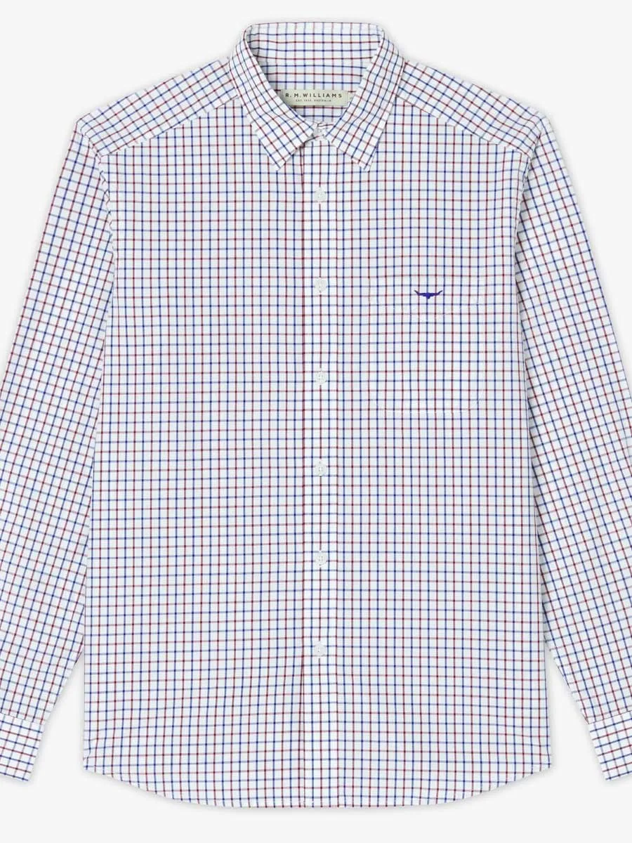 RM WILLIAMS Collins Standard Collar Men's Shirt - Navy & Burgundy Check