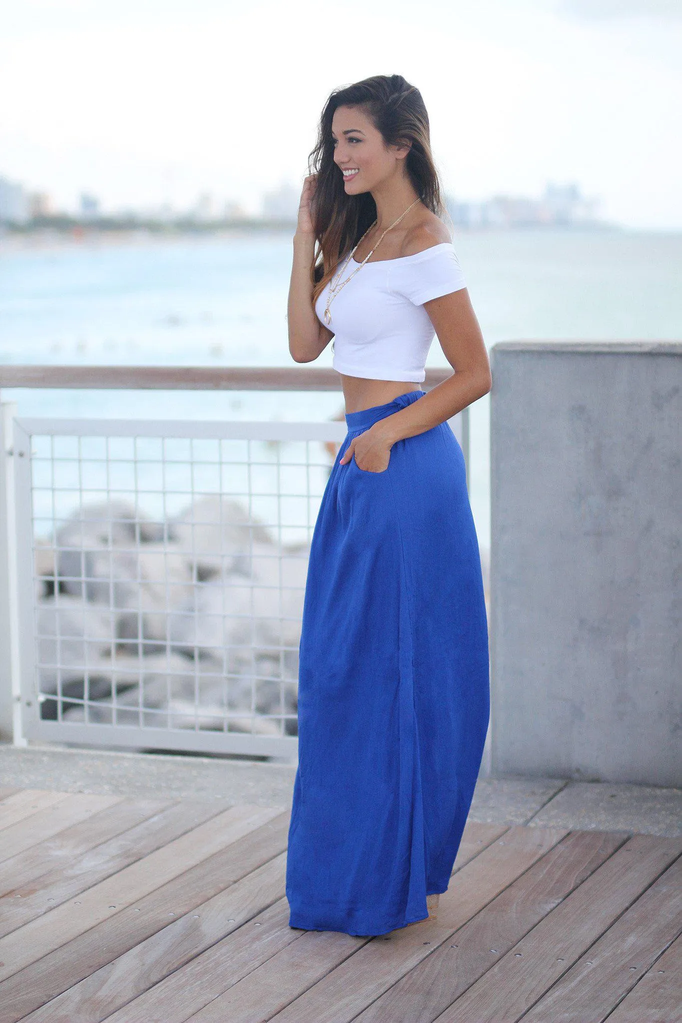 Royal Blue Maxi Skirt with Pockets