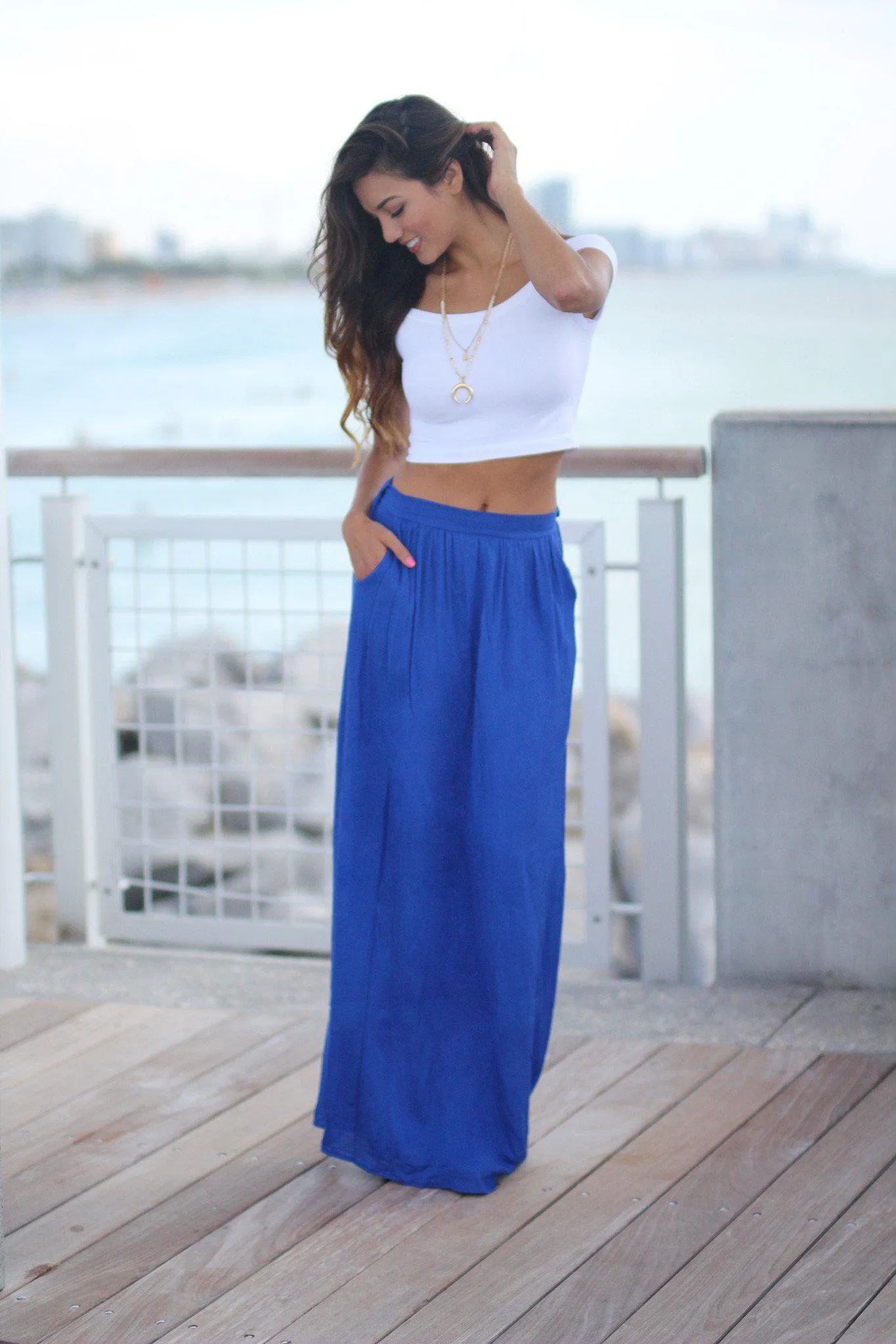 Royal Blue Maxi Skirt with Pockets