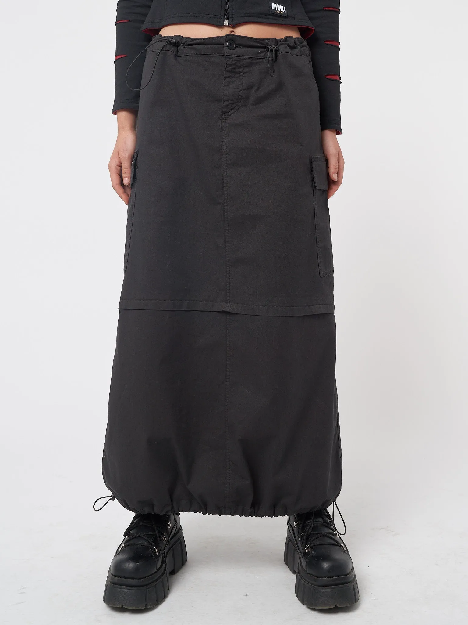 Ruby Black Maxi Tech Cargo Skirt