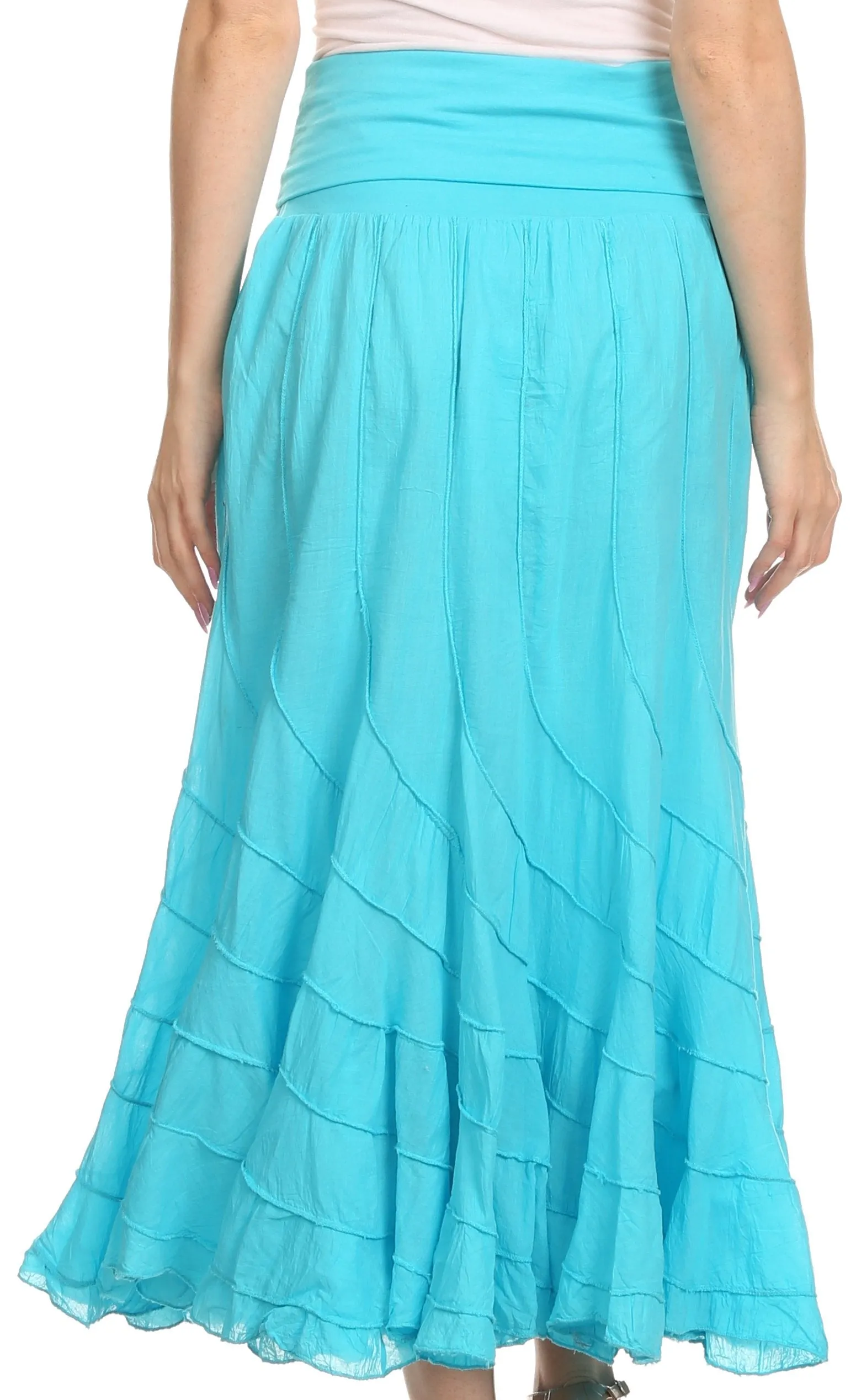 Sakkas Lika Long Ruffle Paneled Fold Over Adjustable High Waist Batik Flare Skirt