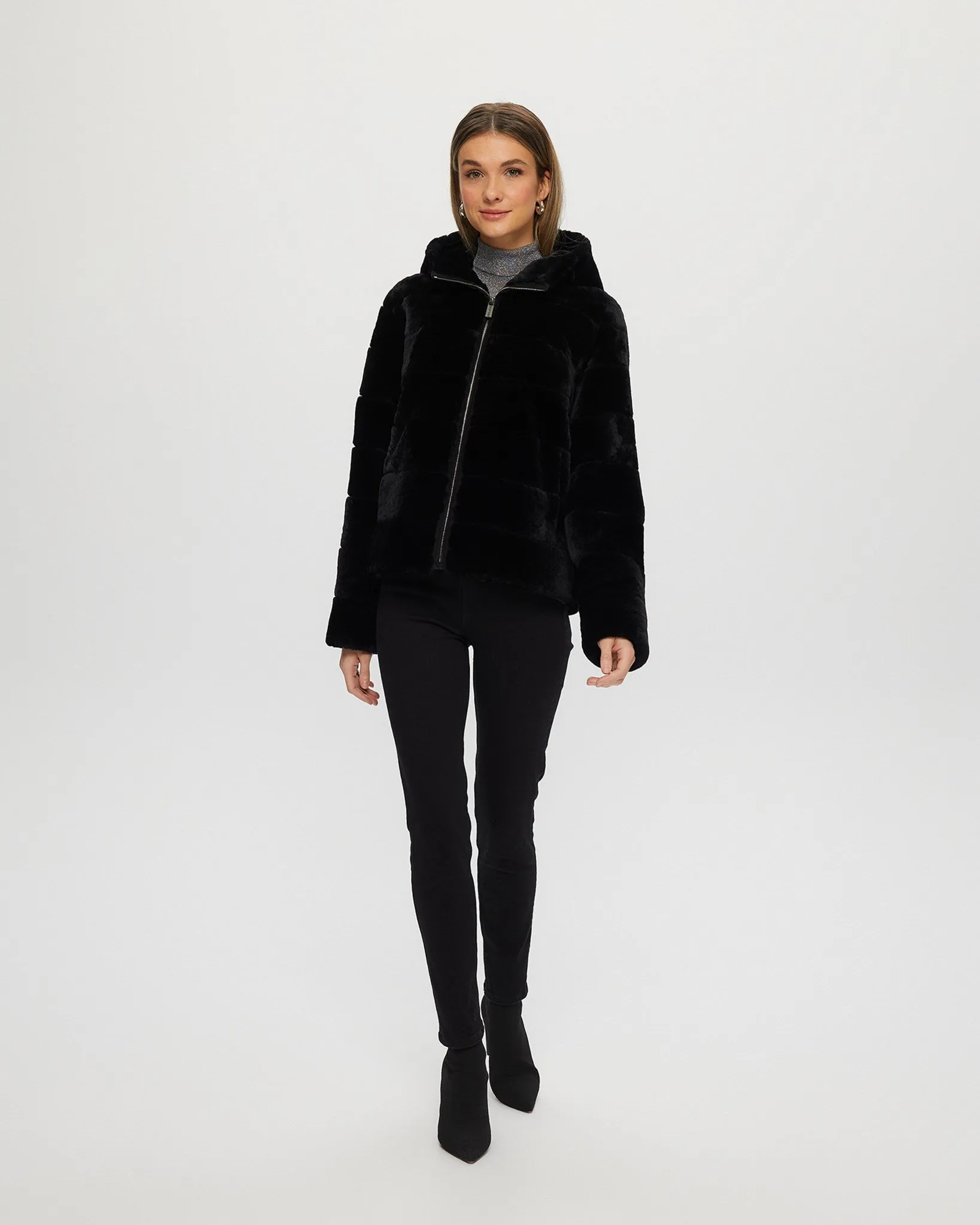 Select Shearling Lamb Zip Jacket with Hood