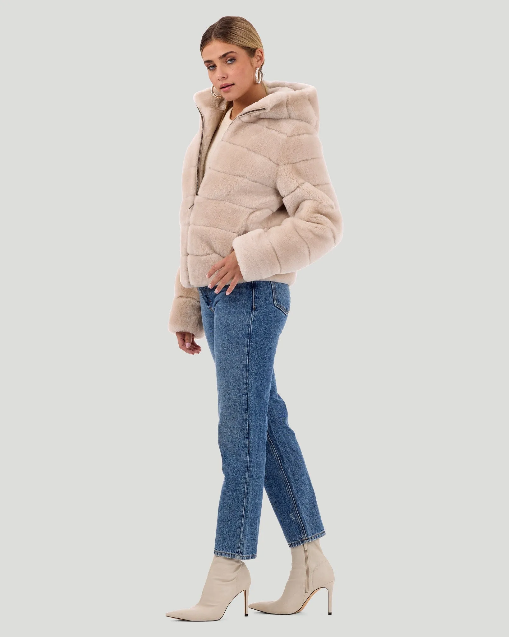 Select Shearling Lamb Zip Jacket with Hood