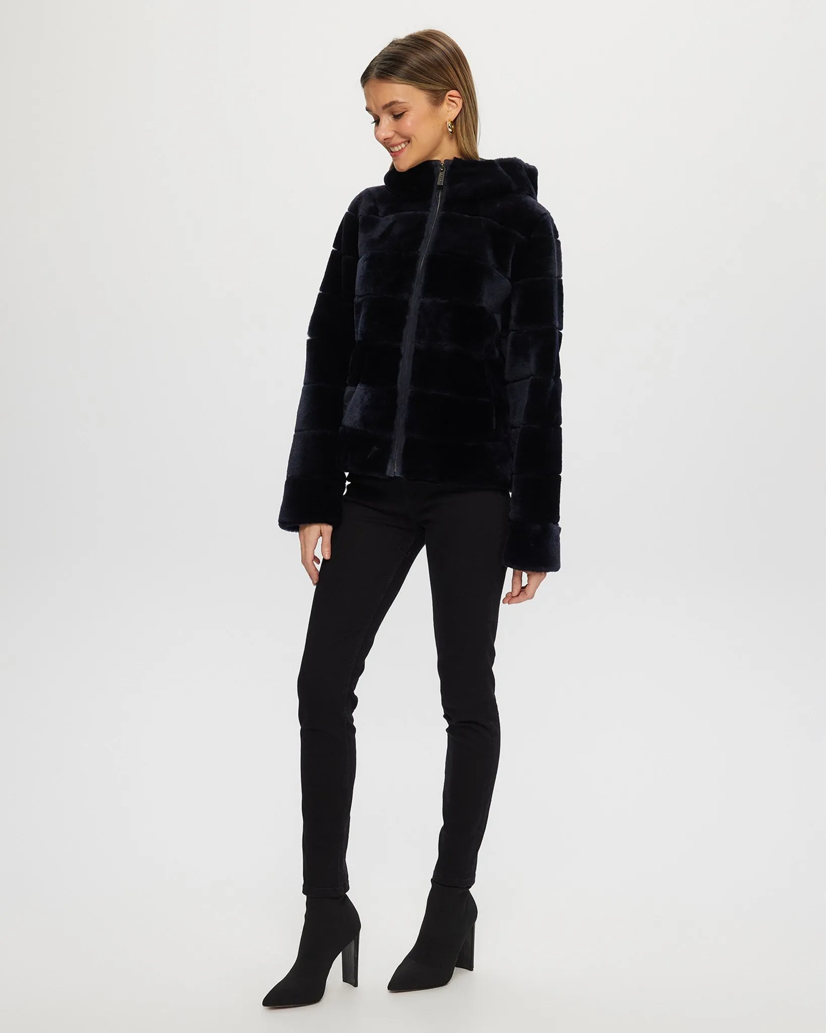 Select Shearling Lamb Zip Jacket with Hood