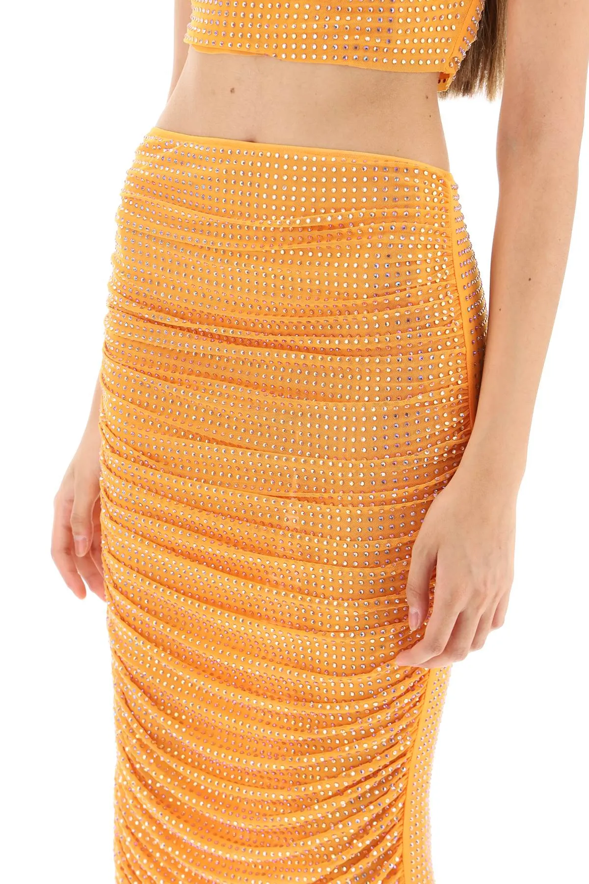 Self portrait draped pencil skirt with rhinestones