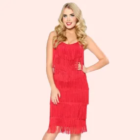 Shimmy & Shake Fringe Flapper Dress in Red