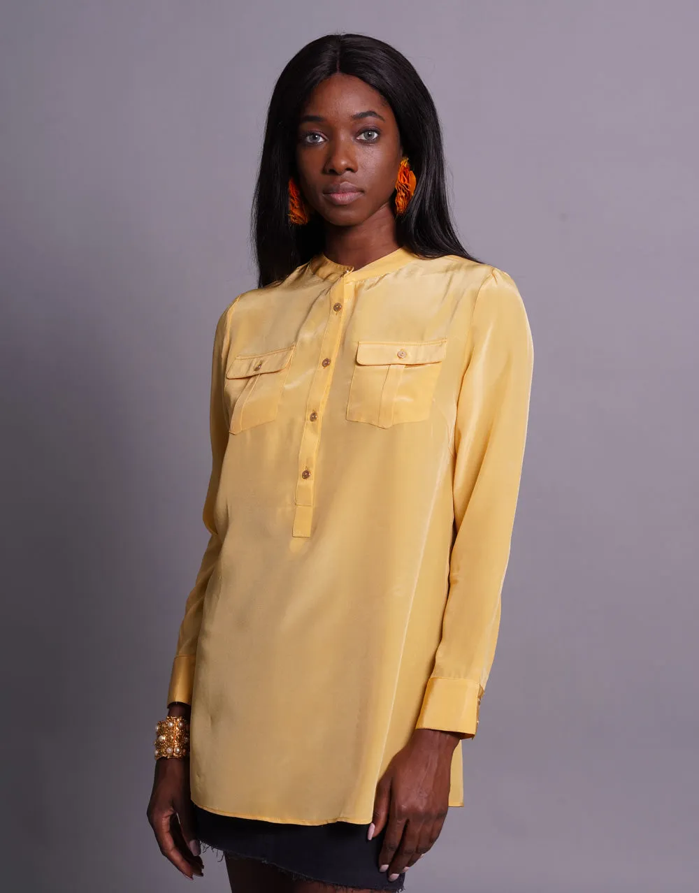 Silk Blouse with Pockets in Yellow