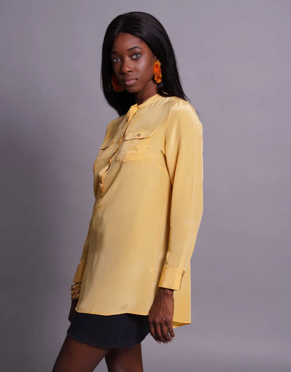 Silk Blouse with Pockets in Yellow