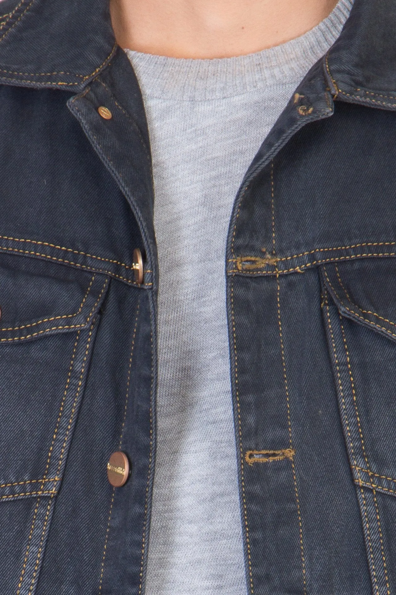 Sleeveless Blue Men's Denim Jacket with Brass Button