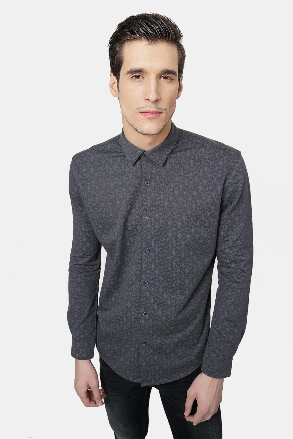 Slim Fit Printed Knitted Shirt