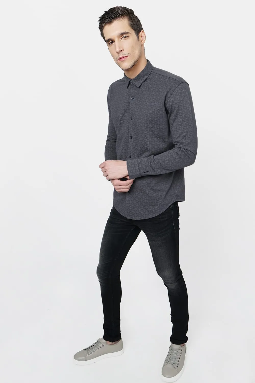 Slim Fit Printed Knitted Shirt