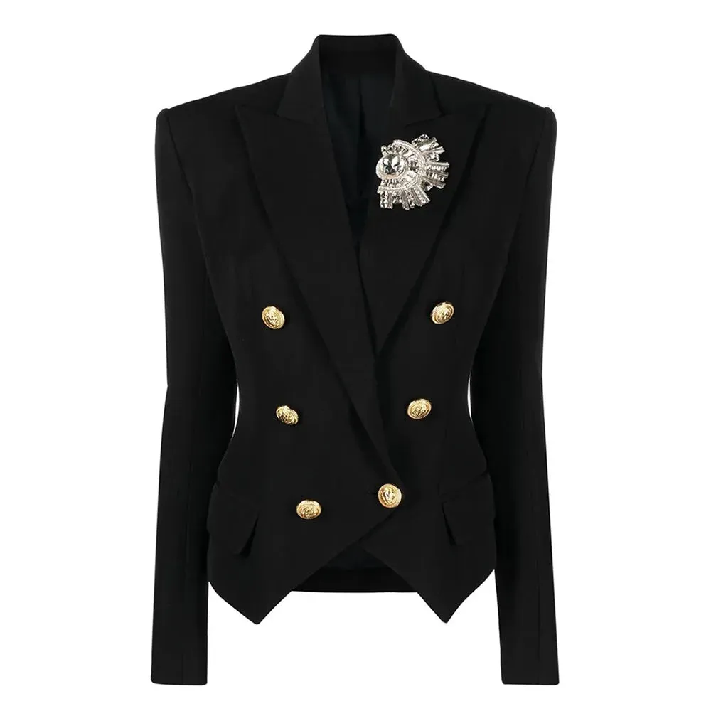 Solid Casual Blazers For Women Notched Collar Long Sleeves Patchwork Double Breasted Temperament Blazer Female