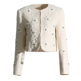 Solid Elegant Coats For Women Round Neck Long Sleeve Patchwork Diamonds Short Temperament Coat Female Clothing