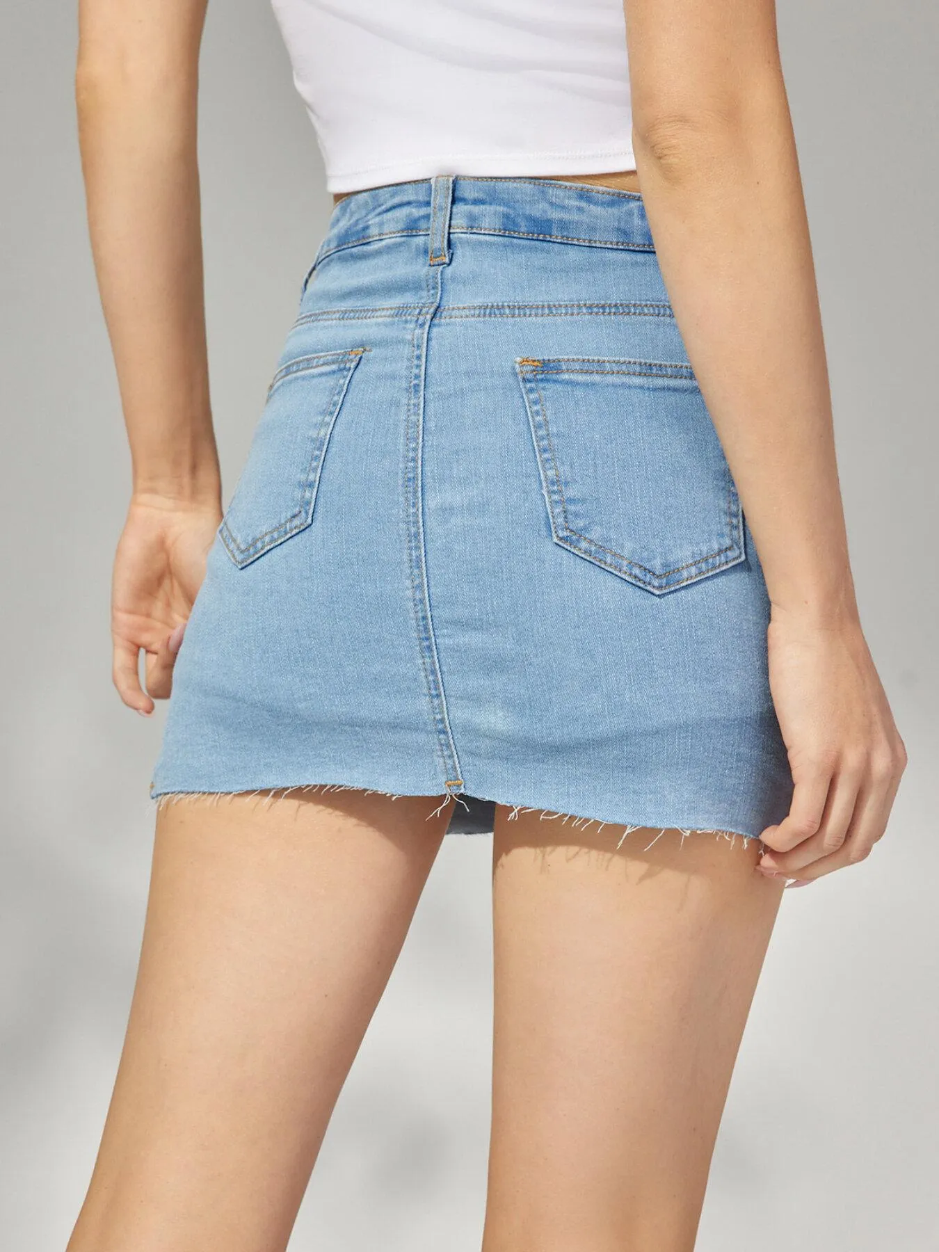 Split Pocket High Waist Wrap Denim Skirt