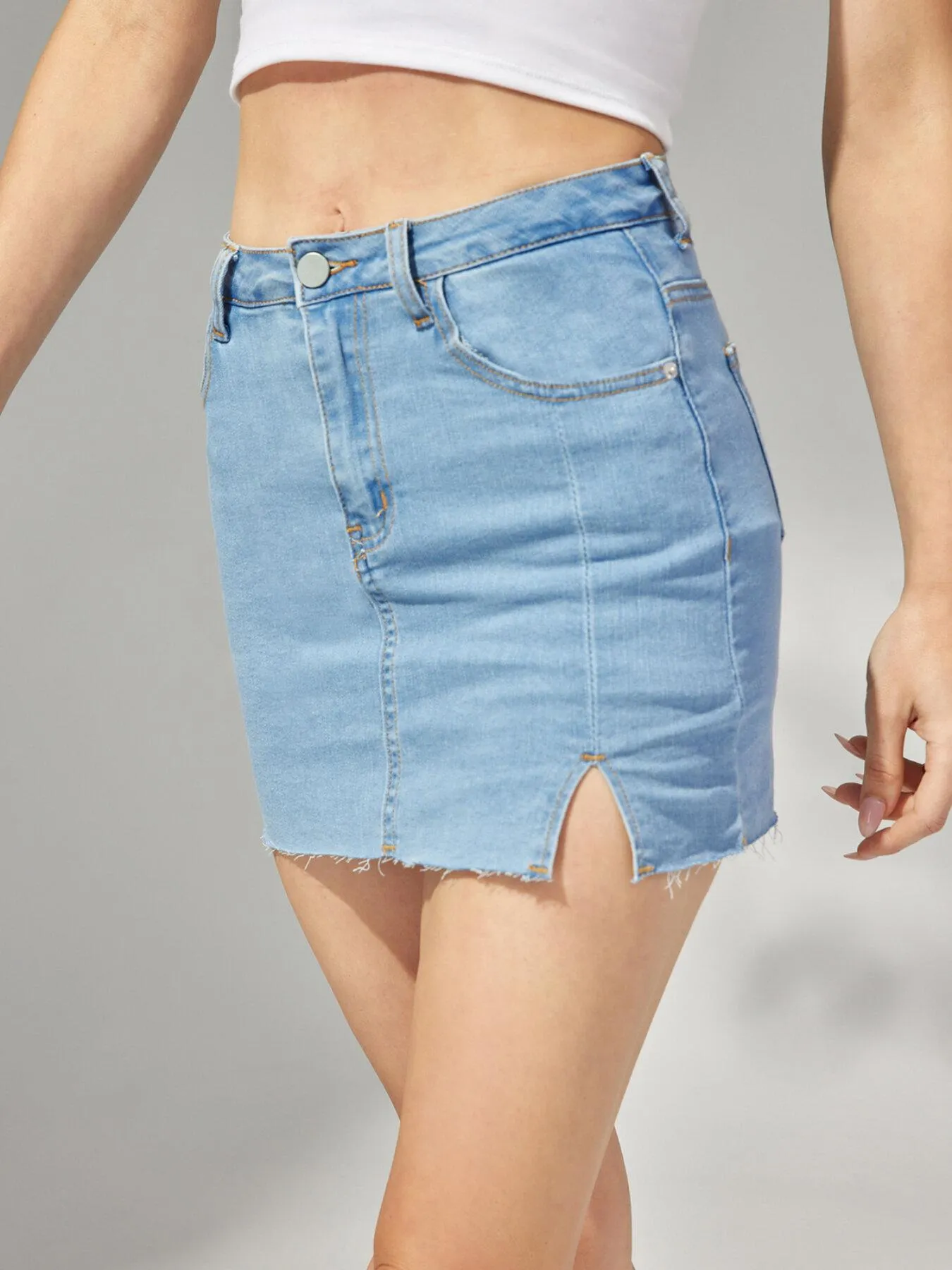 Split Pocket High Waist Wrap Denim Skirt