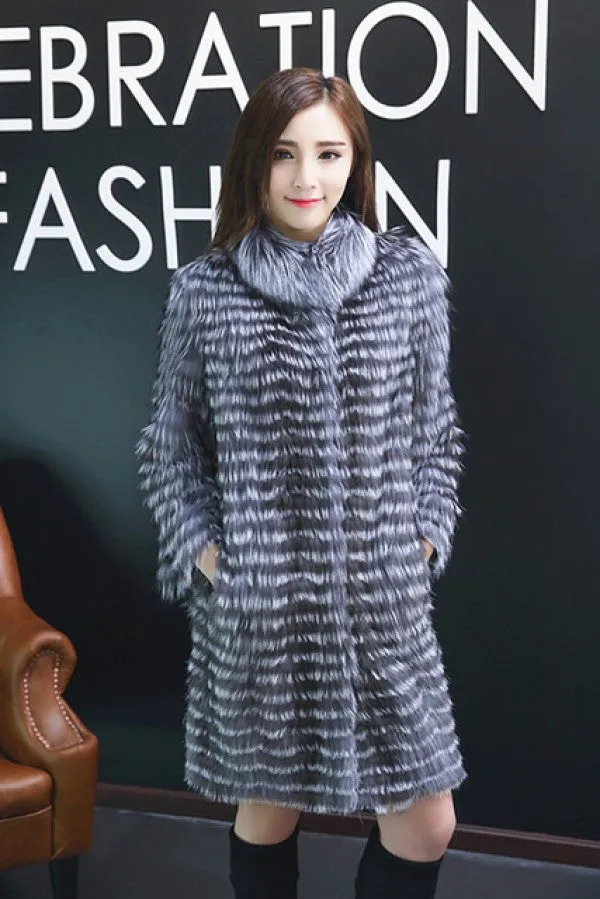 Striped Silver Fox Fur Coat