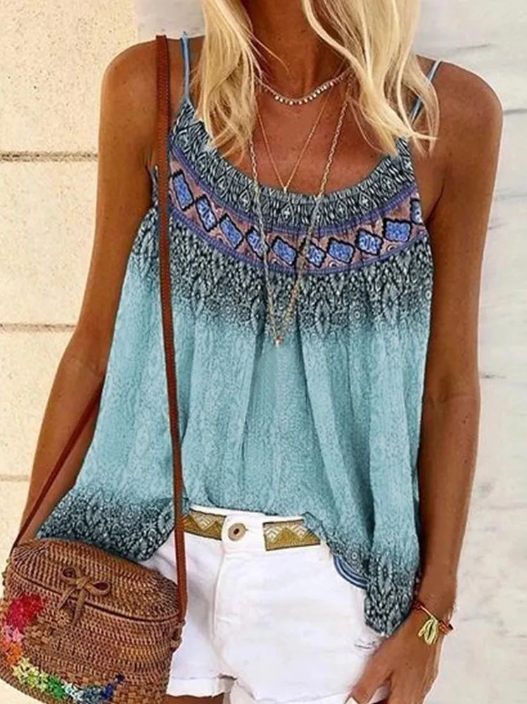 Summer Womens Tank Casual Boho Print Tops