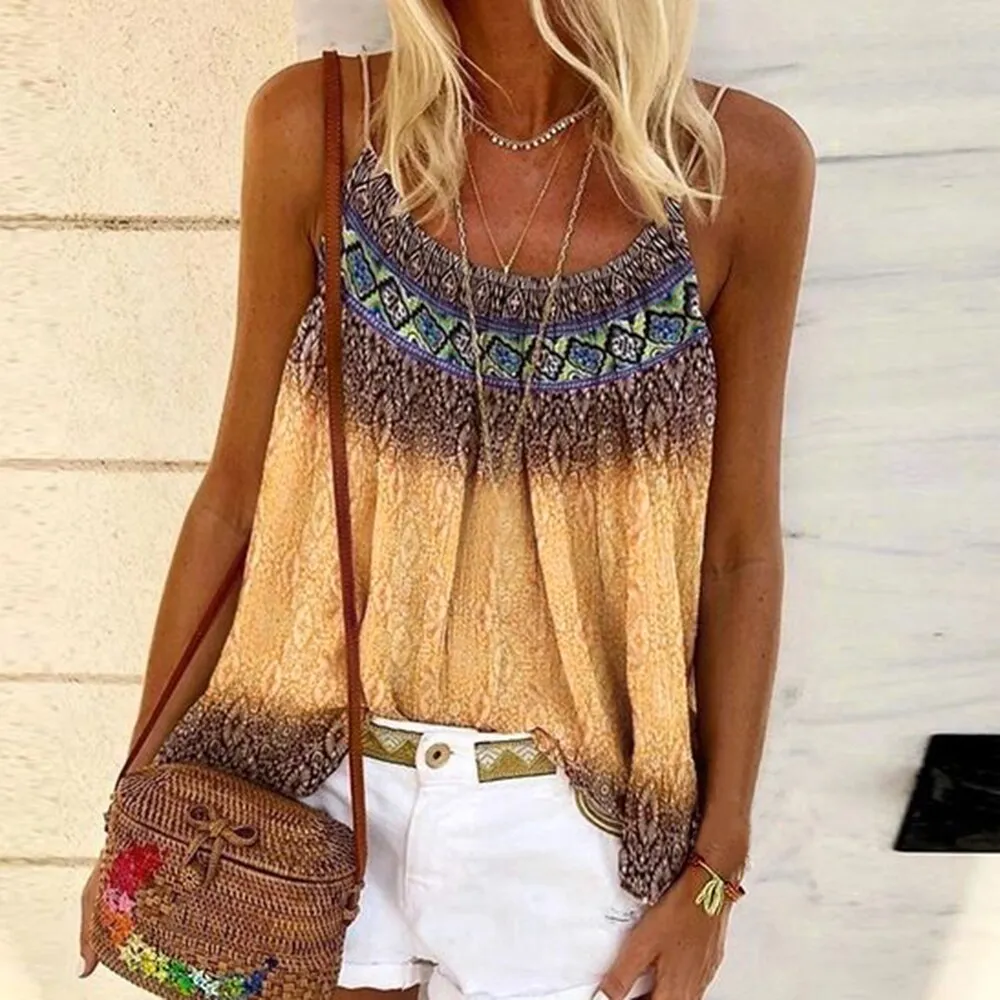 Summer Womens Tank Casual Boho Print Tops