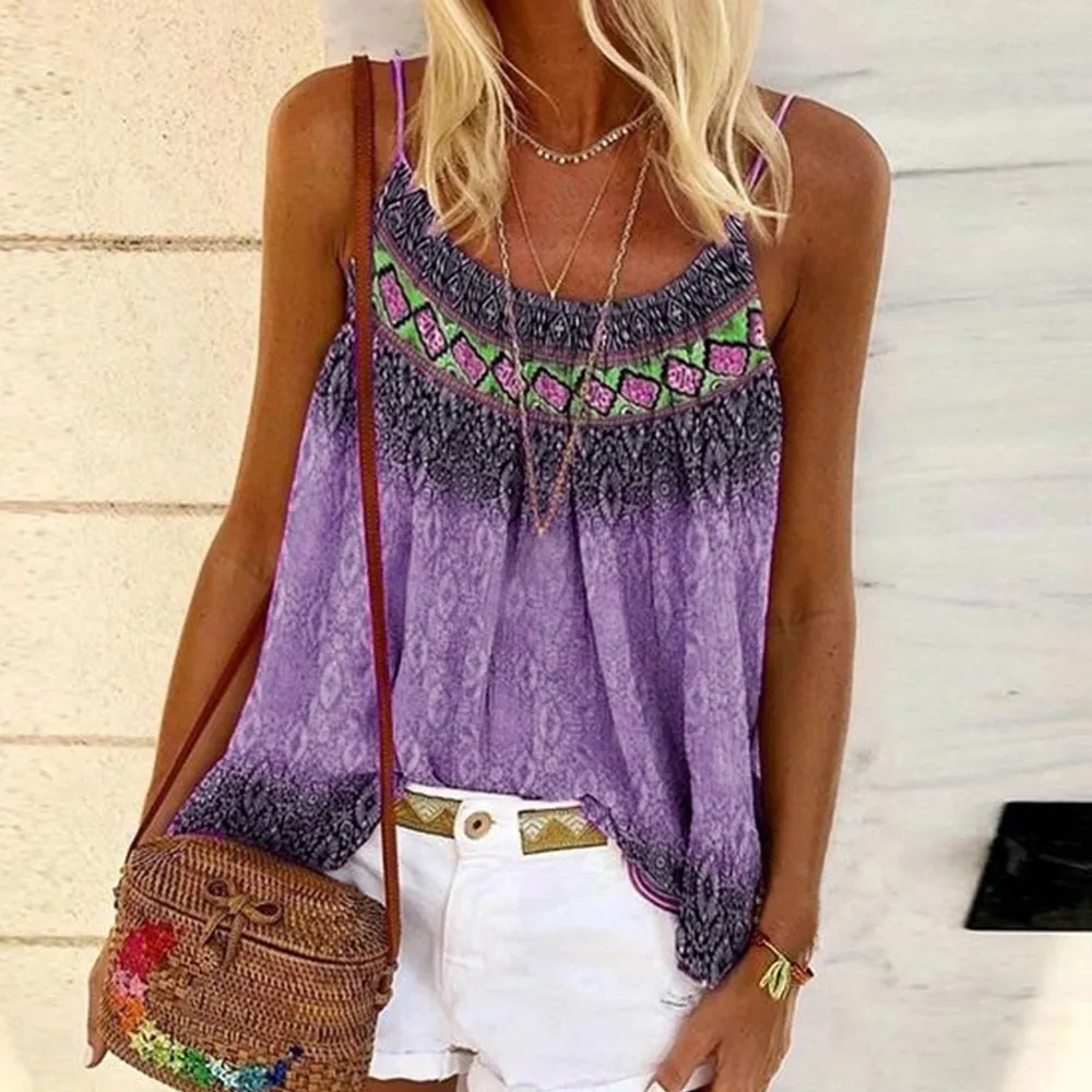 Summer Womens Tank Casual Boho Print Tops